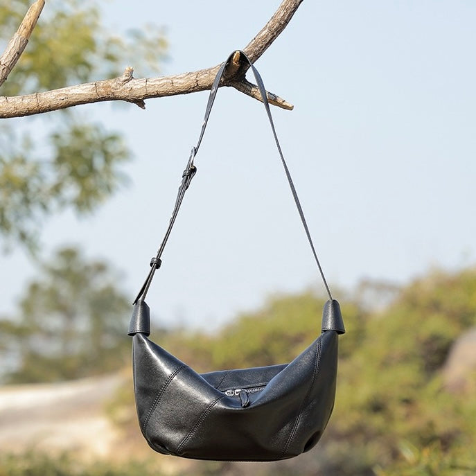 Luxury Women's Genuine Leather Croissant Crossbody Shoulder Dumpling Bag