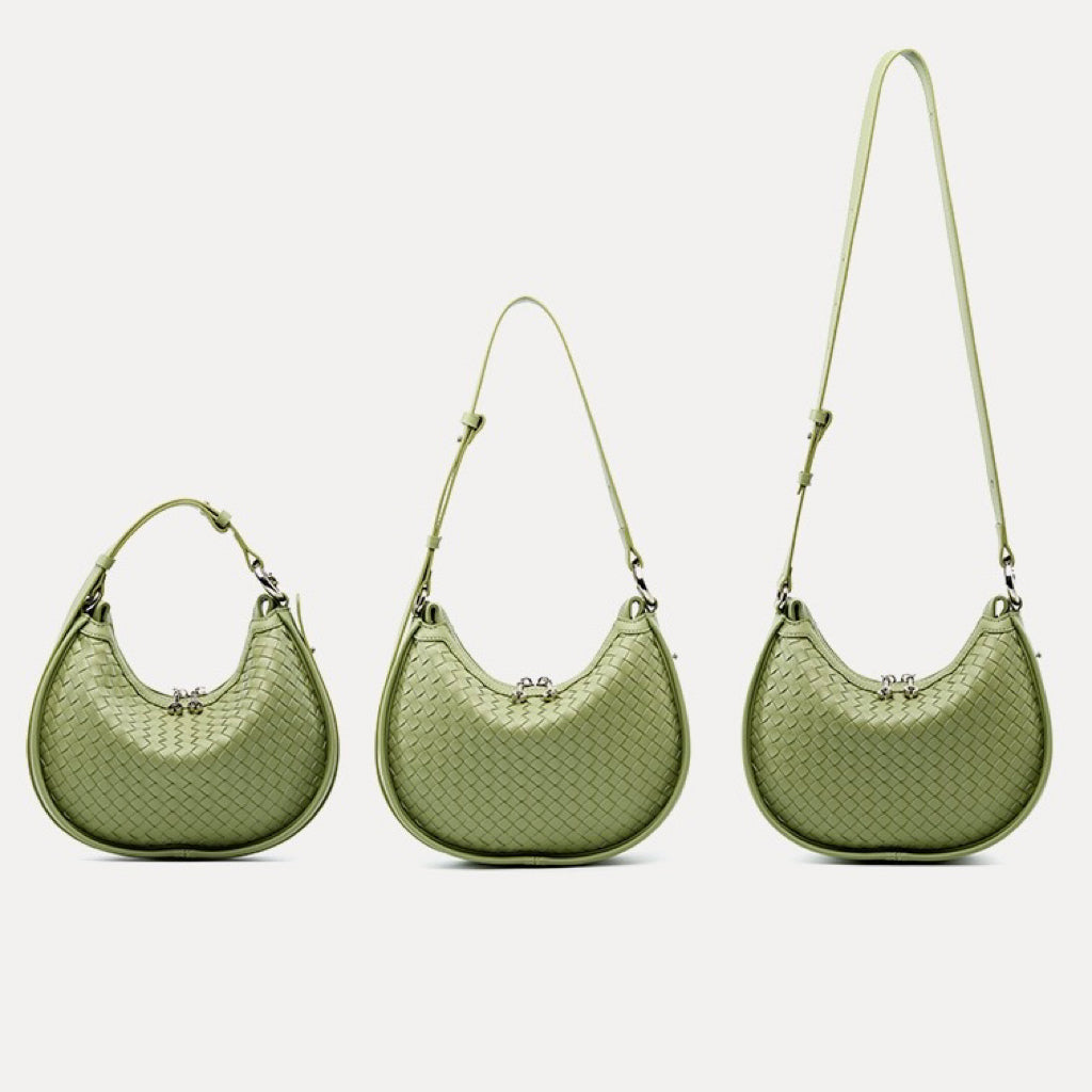 Exquisite Handwoven Women's Cowhide Crescent Moon Crossbody Bag