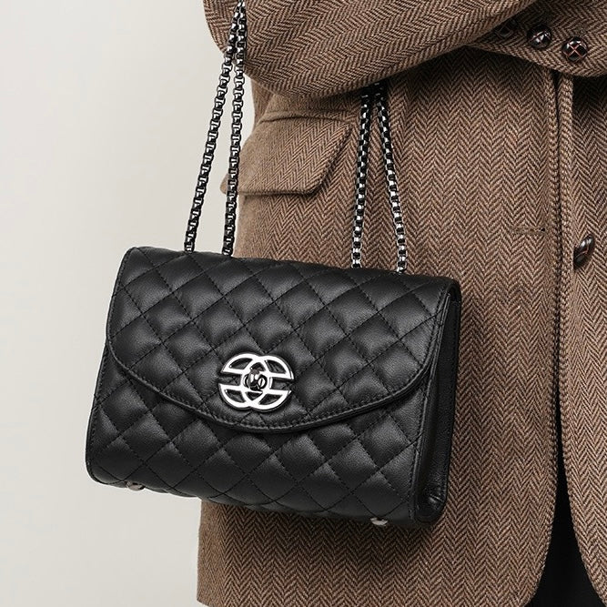 Women’s Premium Top-Grain Leather Chain Shoulder Crossbody Bag in Chic Compact Style