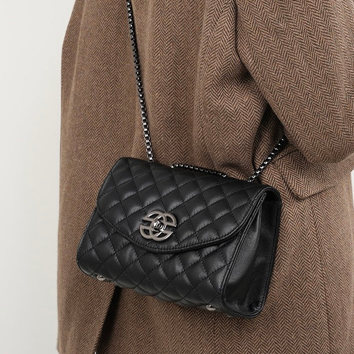 Women’s Premium Top-Grain Leather Chain Shoulder Crossbody Bag in Chic Compact Style