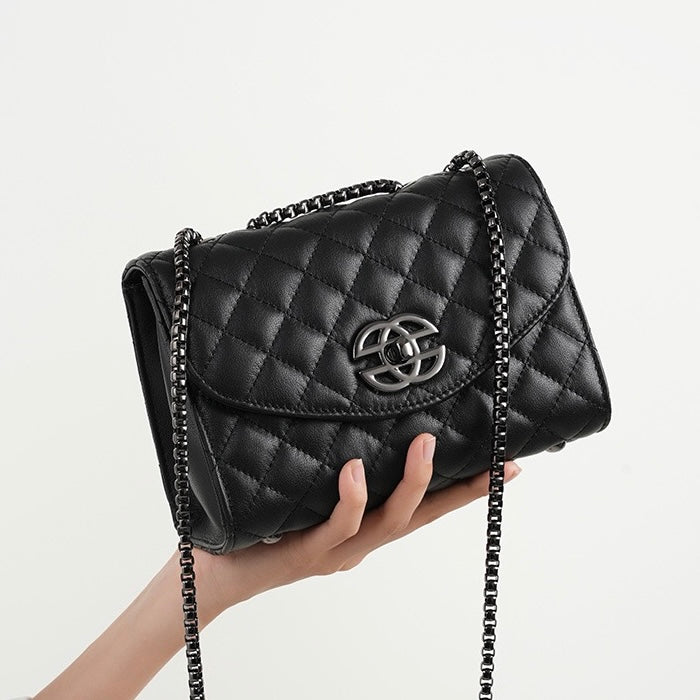 Women’s Premium Top-Grain Leather Chain Shoulder Crossbody Bag in Chic Compact Style