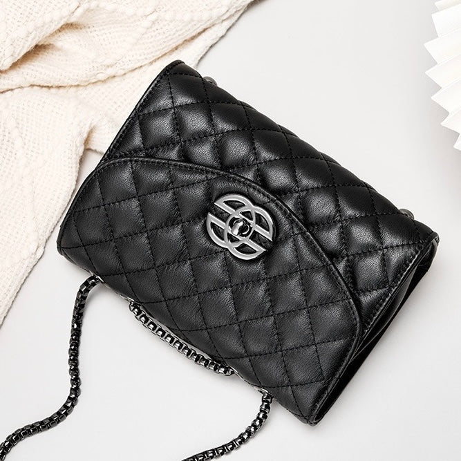 Women’s Premium Top-Grain Leather Chain Shoulder Crossbody Bag in Chic Compact Style