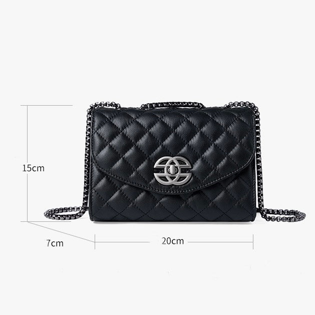 Women’s Premium Top-Grain Leather Chain Shoulder Crossbody Bag in Chic Compact Style