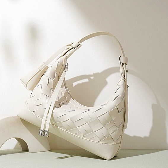 Women’s Genuine Leather Woven Dumpling Shoulder & Crossbody Bag