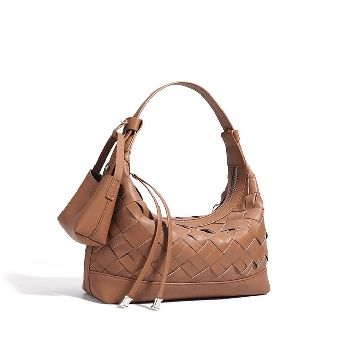 Women’s Genuine Leather Woven Dumpling Shoulder & Crossbody Bag