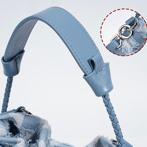 Women’s Genuine Leather & Denim Colorblock Crossbody Shoulder Bag