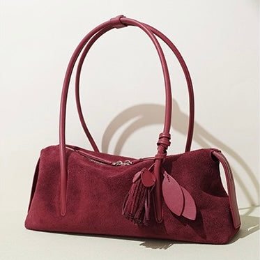 Matte Genuine Leather Tassel Pendant Shoulder Pillow Bag