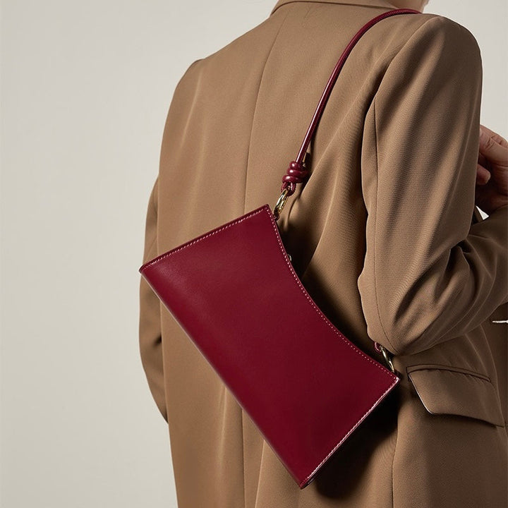 Women‘s Luxurious Genuine Leather Underarm Baguette Bag