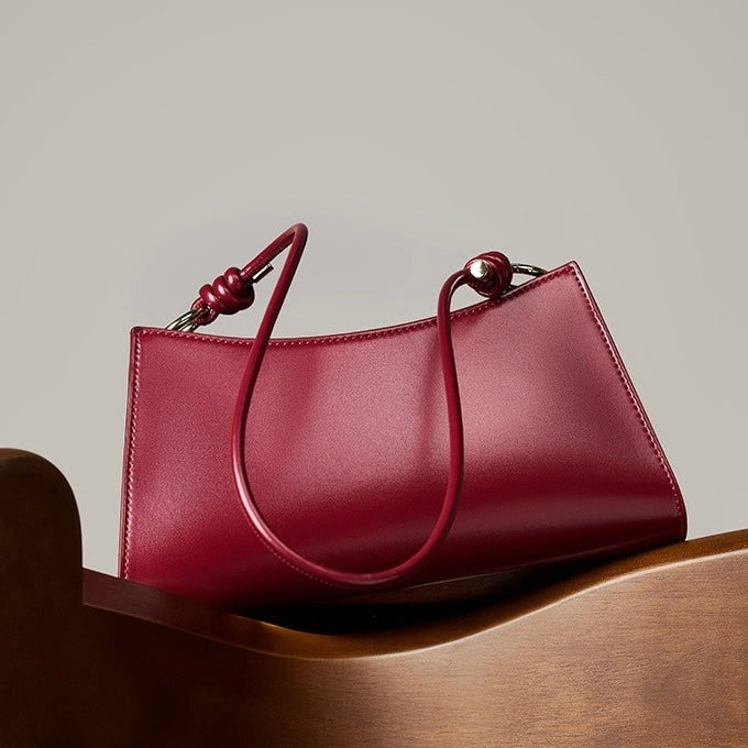 Women‘s Luxurious Genuine Leather Underarm Baguette Bag