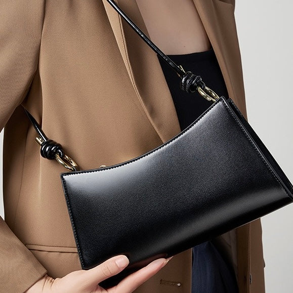 Women‘s Luxurious Genuine Leather Underarm Baguette Bag