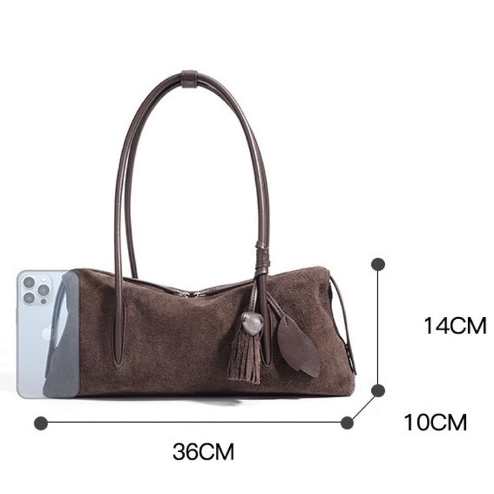 Matte Genuine Leather Tassel Pendant Shoulder Pillow Bag
