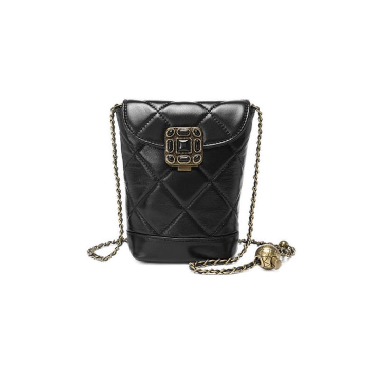 Stylish Women's Genuine Leather Quilted Mini Bag with Gold Ball Chain