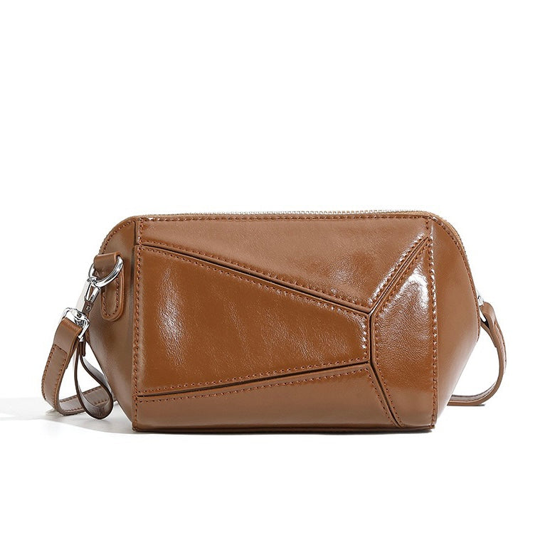 Women's Vintage Genuine Leather Geometric Patchwork Crossbody Bag