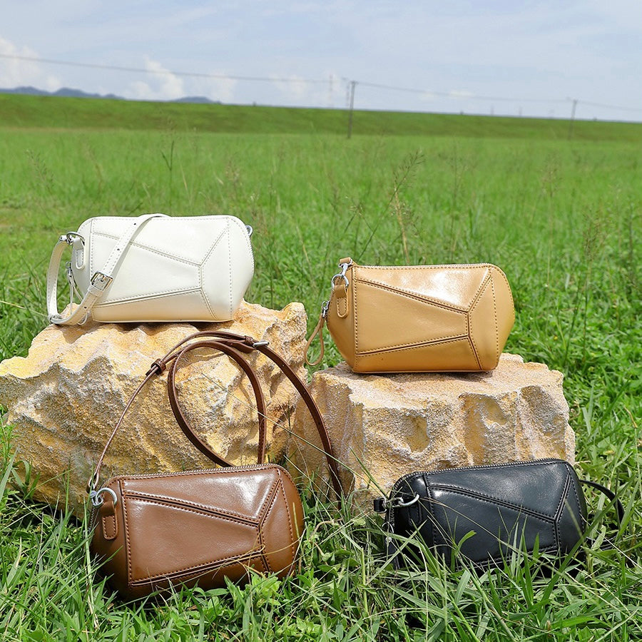 Women's Vintage Genuine Leather Geometric Patchwork Crossbody Bag