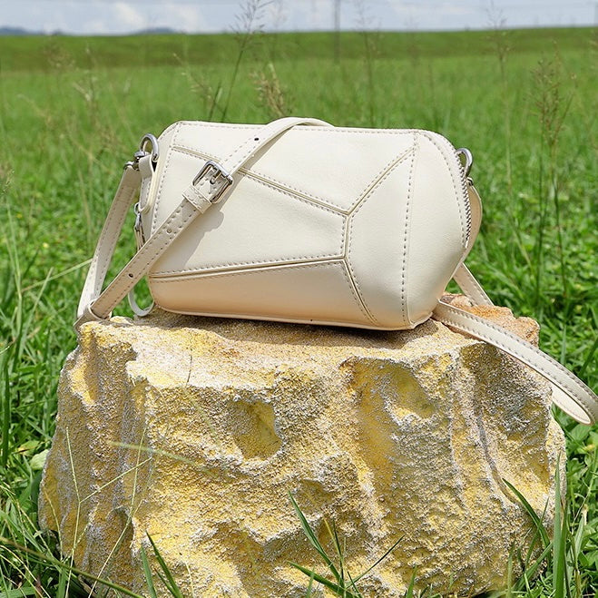 Women's Vintage Genuine Leather Geometric Patchwork Crossbody Bag