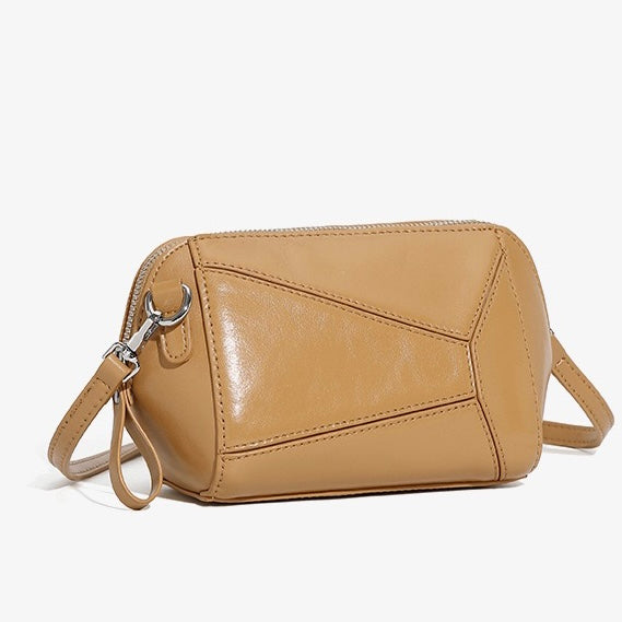 Women's Vintage Genuine Leather Geometric Patchwork Crossbody Bag