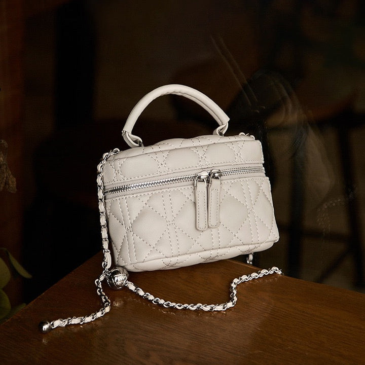 Exquisite Women's Genuine Leather Mini Bag with Gold Ball Chain