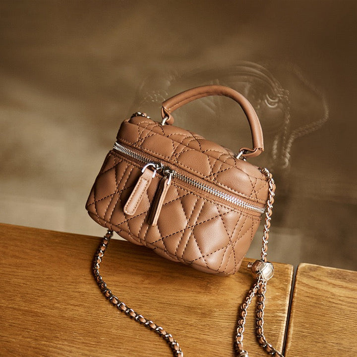 Exquisite Women's Genuine Leather Mini Bag with Gold Ball Chain