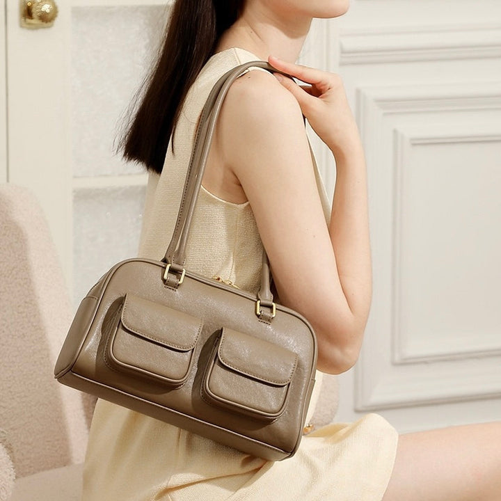 Vintage Women's Genuine Leather Bowling Bag Shoulder Bag