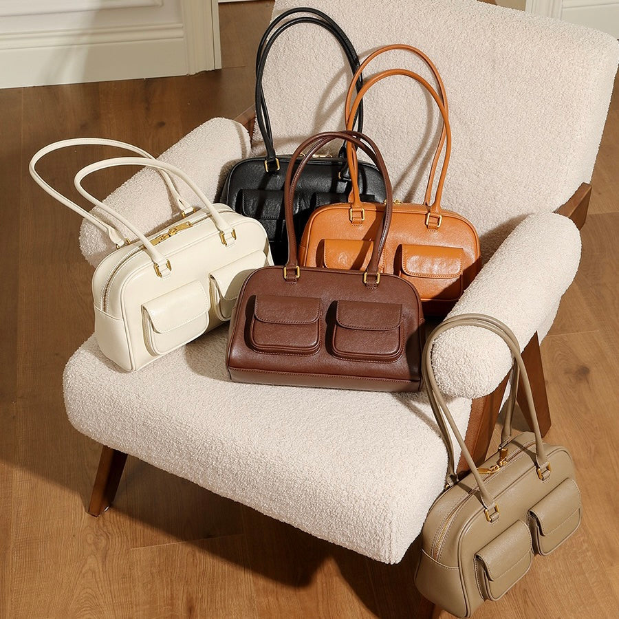 Vintage Women's Genuine Leather Bowling Bag Shoulder Bag