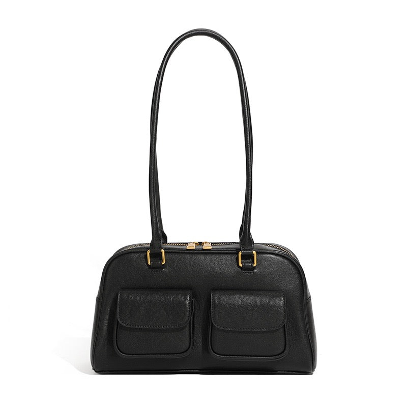 Vintage Women's Genuine Leather Bowling Bag Shoulder Bag