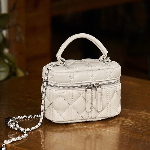 Exquisite Women's Genuine Leather Mini Bag with Gold Ball Chain