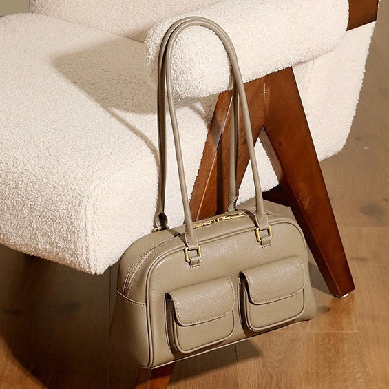 Vintage Women's Genuine Leather Bowling Bag Shoulder Bag