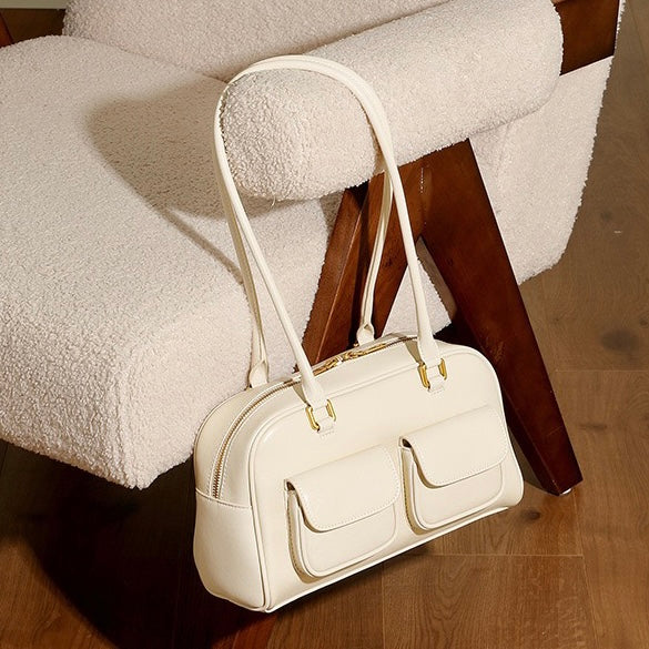 Vintage Women's Genuine Leather Bowling Bag Shoulder Bag