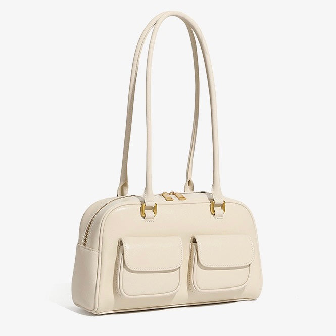 Vintage Women's Genuine Leather Bowling Bag Shoulder Bag