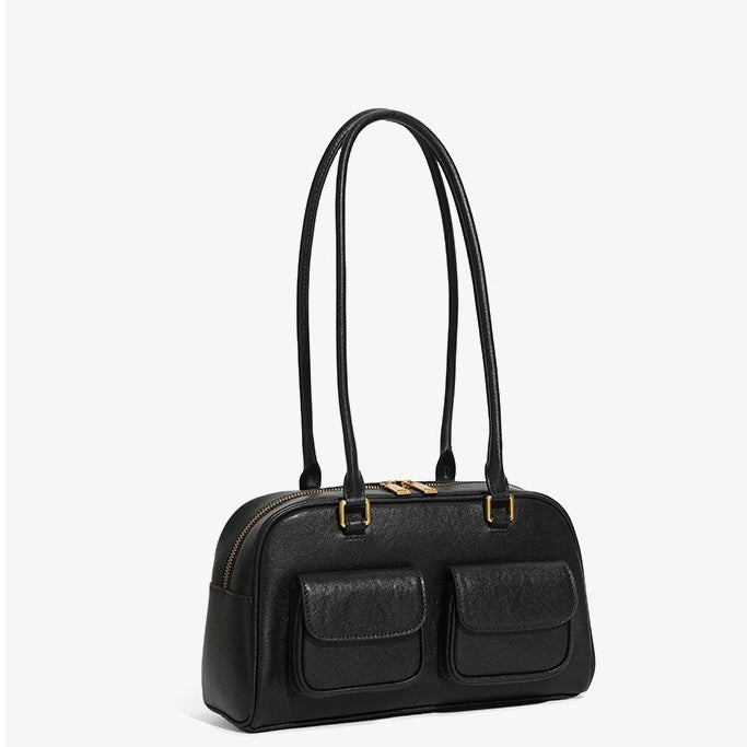 Vintage Women's Genuine Leather Bowling Bag Shoulder Bag