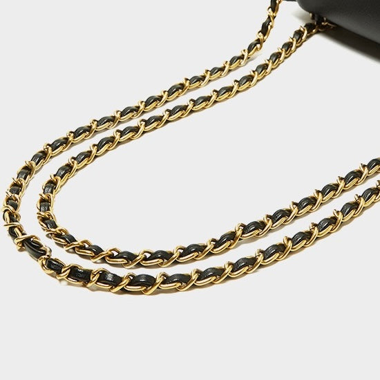 Women's Genuine Leather Chain Shoulder Crossbody Bag with Heart - Shaped Buckle