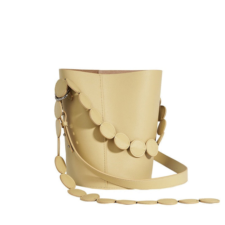 Women's Genuine Leather Adjustable Strap Handheld and Shoulder Bucket Bag