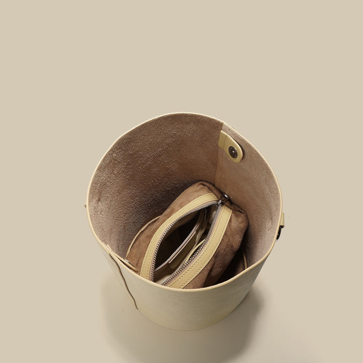 Women's Genuine Leather Adjustable Strap Handheld and Shoulder Bucket Bag