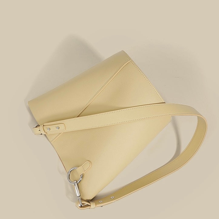 Women's Genuine Leather Adjustable Strap Handheld and Shoulder Bucket Bag