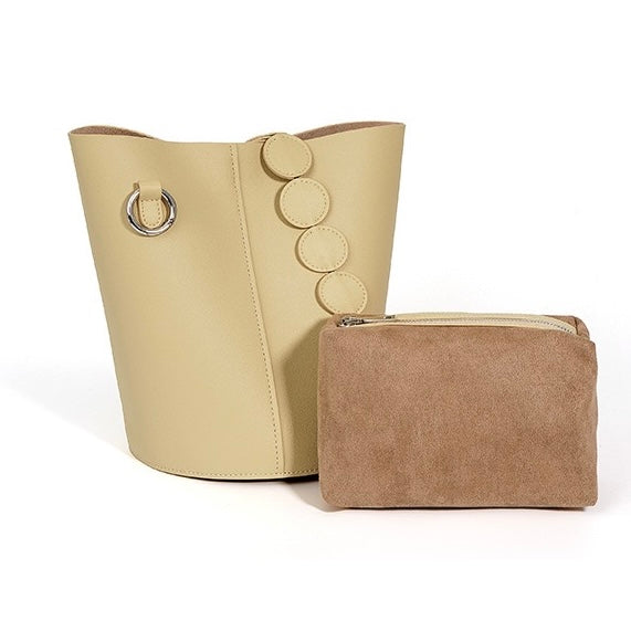 Women's Genuine Leather Adjustable Strap Handheld and Shoulder Bucket Bag