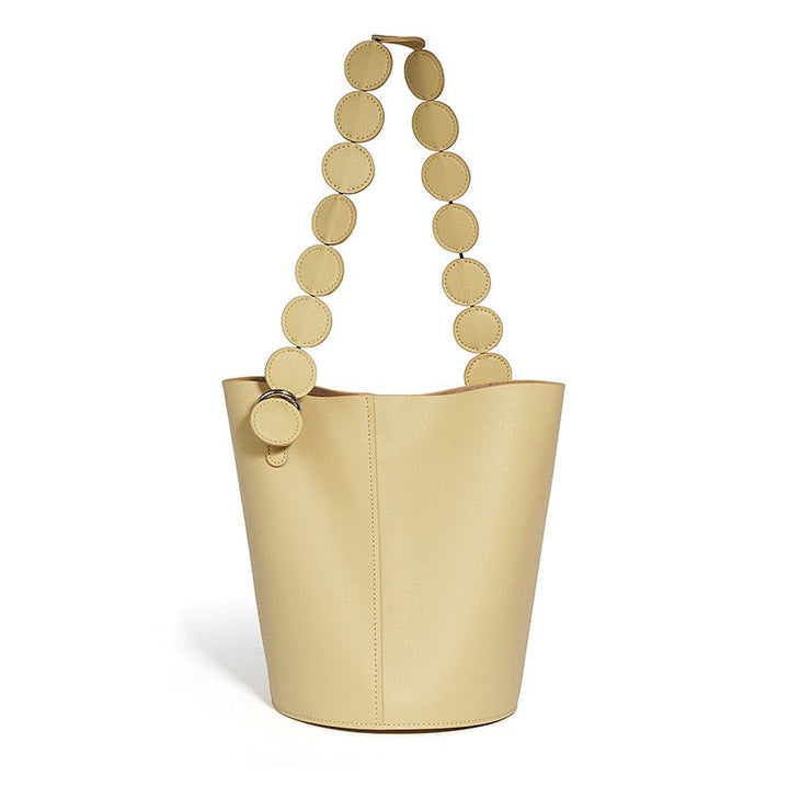 Women's Genuine Leather Adjustable Strap Handheld and Shoulder Bucket Bag