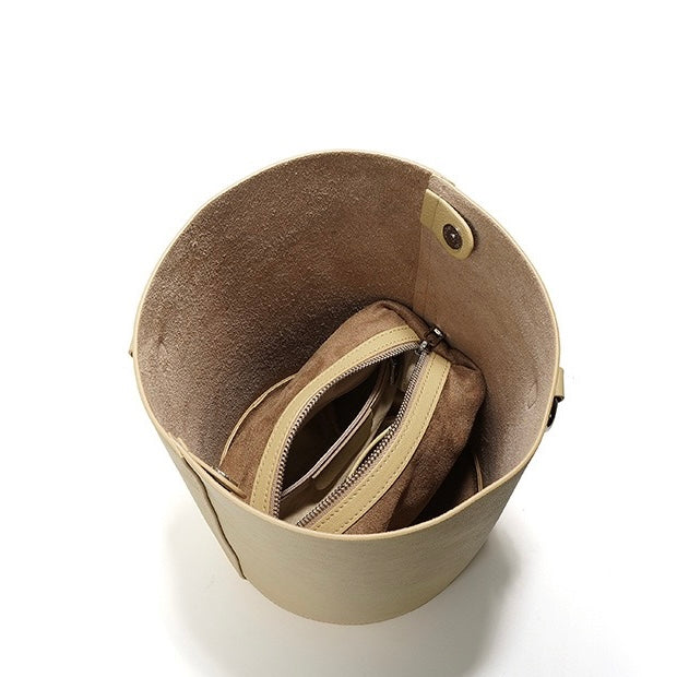 Women's Genuine Leather Adjustable Strap Handheld and Shoulder Bucket Bag