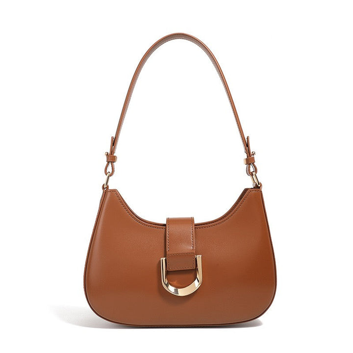 Women’s Soft Top-Grain Leather Baguette Shoulder Bag in Minimalist Commuter Style