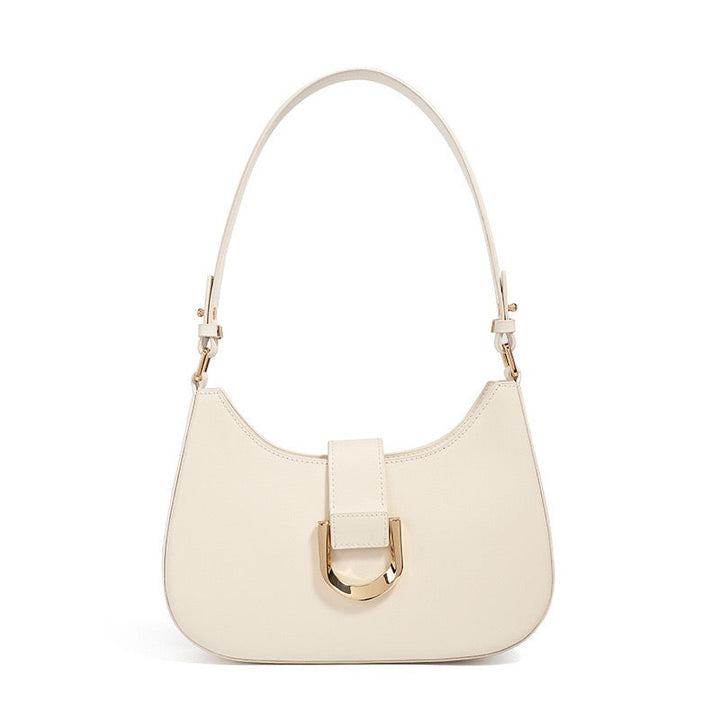 Women’s Soft Top-Grain Leather Baguette Shoulder Bag in Minimalist Commuter Style