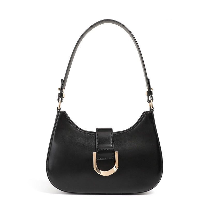Women’s Soft Top-Grain Leather Baguette Shoulder Bag in Minimalist Commuter Style