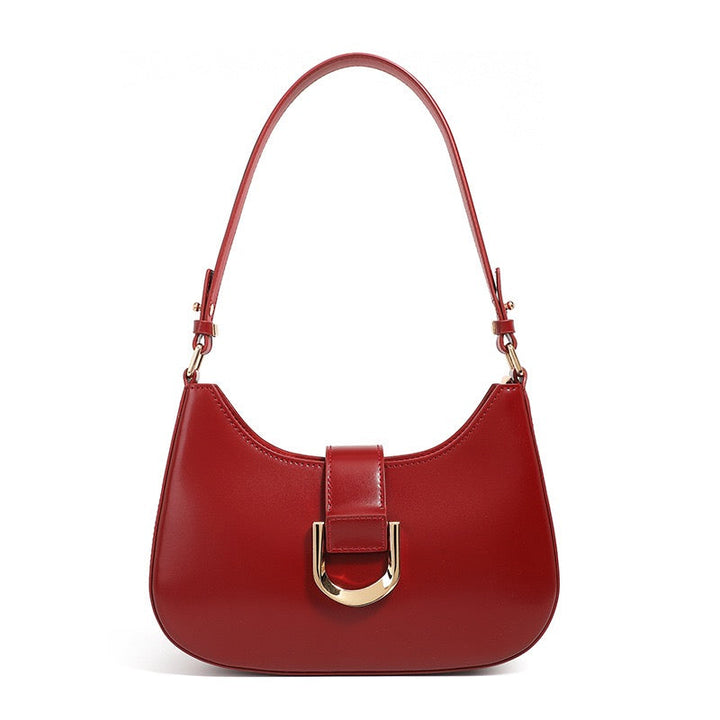 Women’s Soft Top-Grain Leather Baguette Shoulder Bag in Minimalist Commuter Style