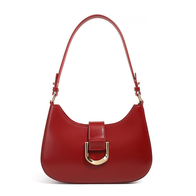 Women’s Soft Top-Grain Leather Baguette Shoulder Bag in Minimalist Commuter Style
