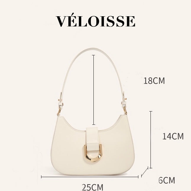 Women’s Soft Top-Grain Leather Baguette Shoulder Bag in Minimalist Commuter Style