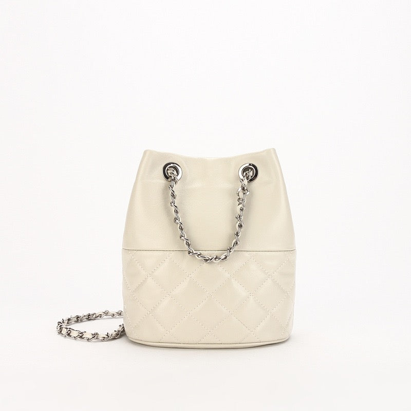Women’s Genuine Leather Quilted Chain Bucket Bag