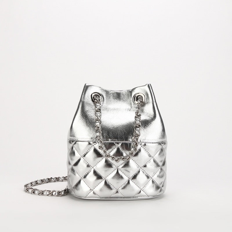 Women’s Genuine Leather Quilted Chain Bucket Bag