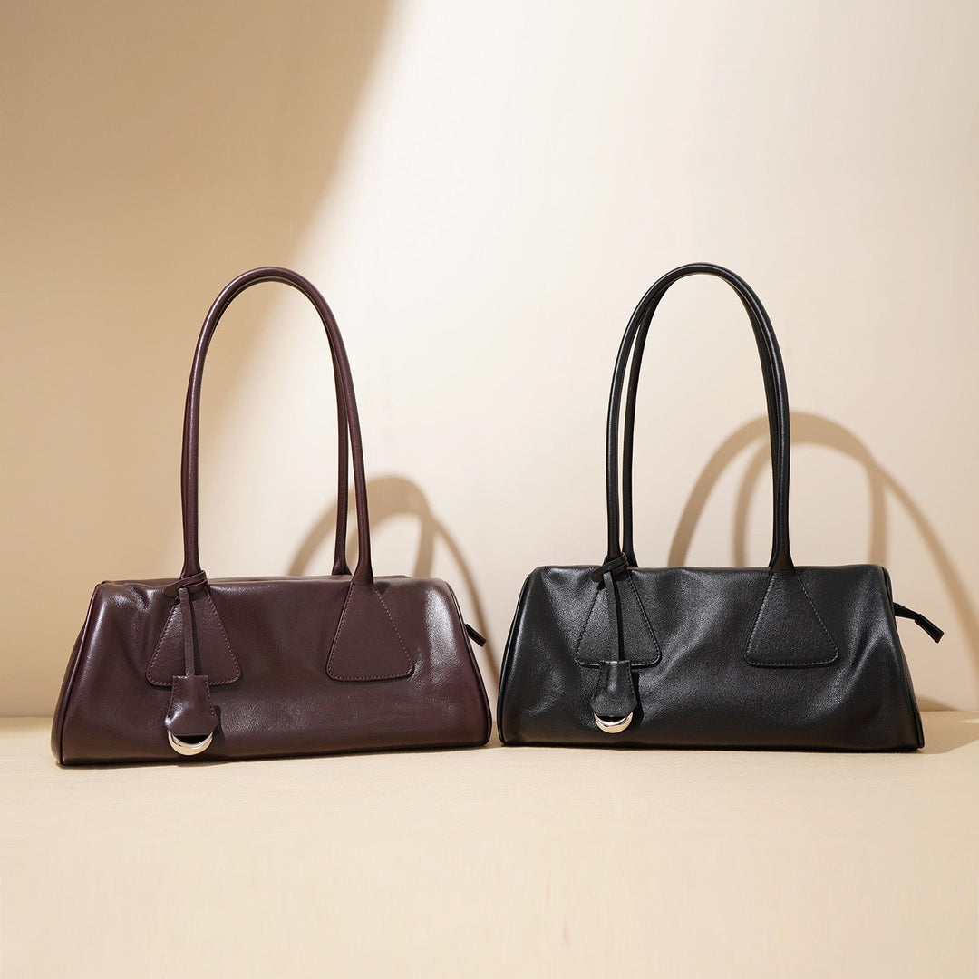 Women’s Genuine Leather Triangle Barrel Shoulder Bag – 2025 Vintage Edition