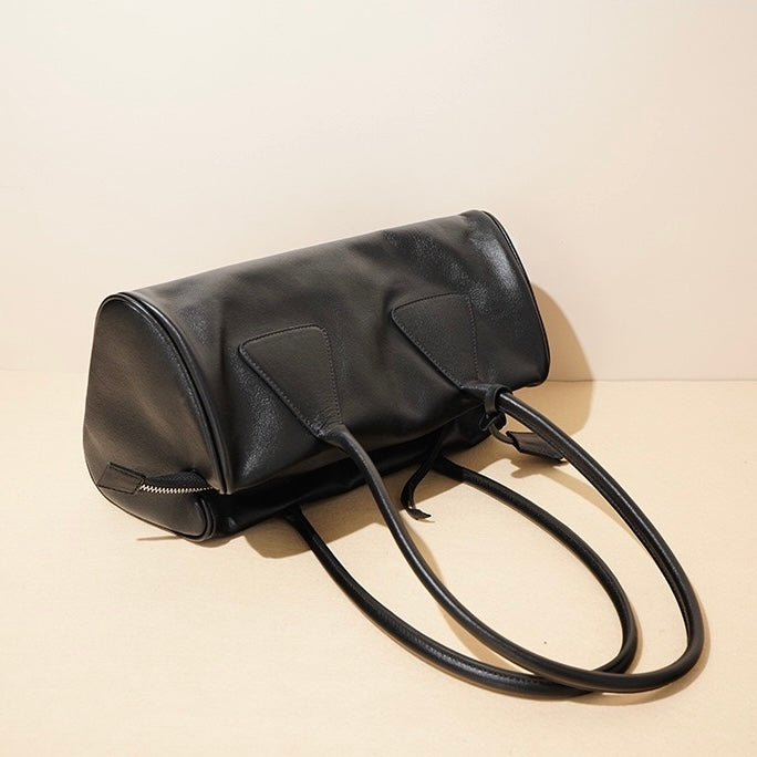 Women’s Genuine Leather Triangle Barrel Shoulder Bag – 2025 Vintage Edition