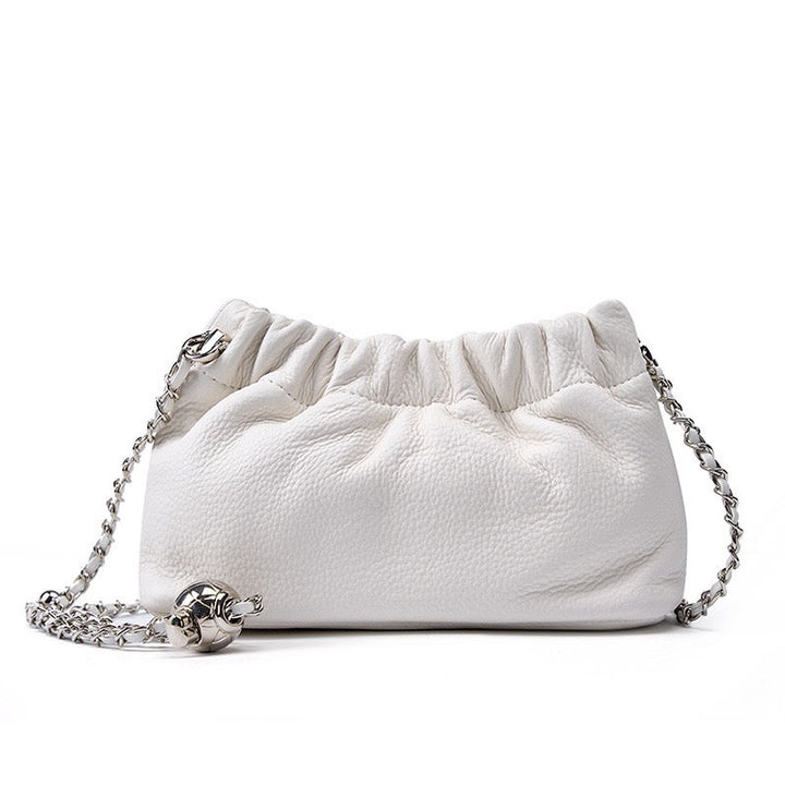 Luxury Women's Cloud Pleated Genuine Leather Shoulder Crossbody Bag with Golden Ball Chain