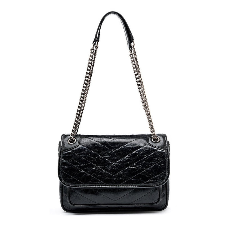 Women’s Genuine Leather Chain Detail Large Capacity Messenger Shoulder Bag