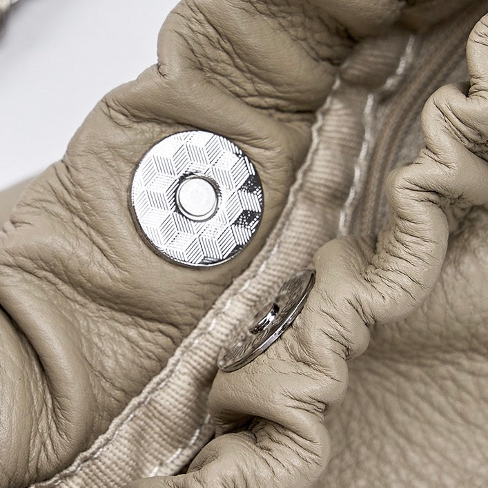 Luxury Women's Cloud Pleated Genuine Leather Shoulder Crossbody Bag with Golden Ball Chain